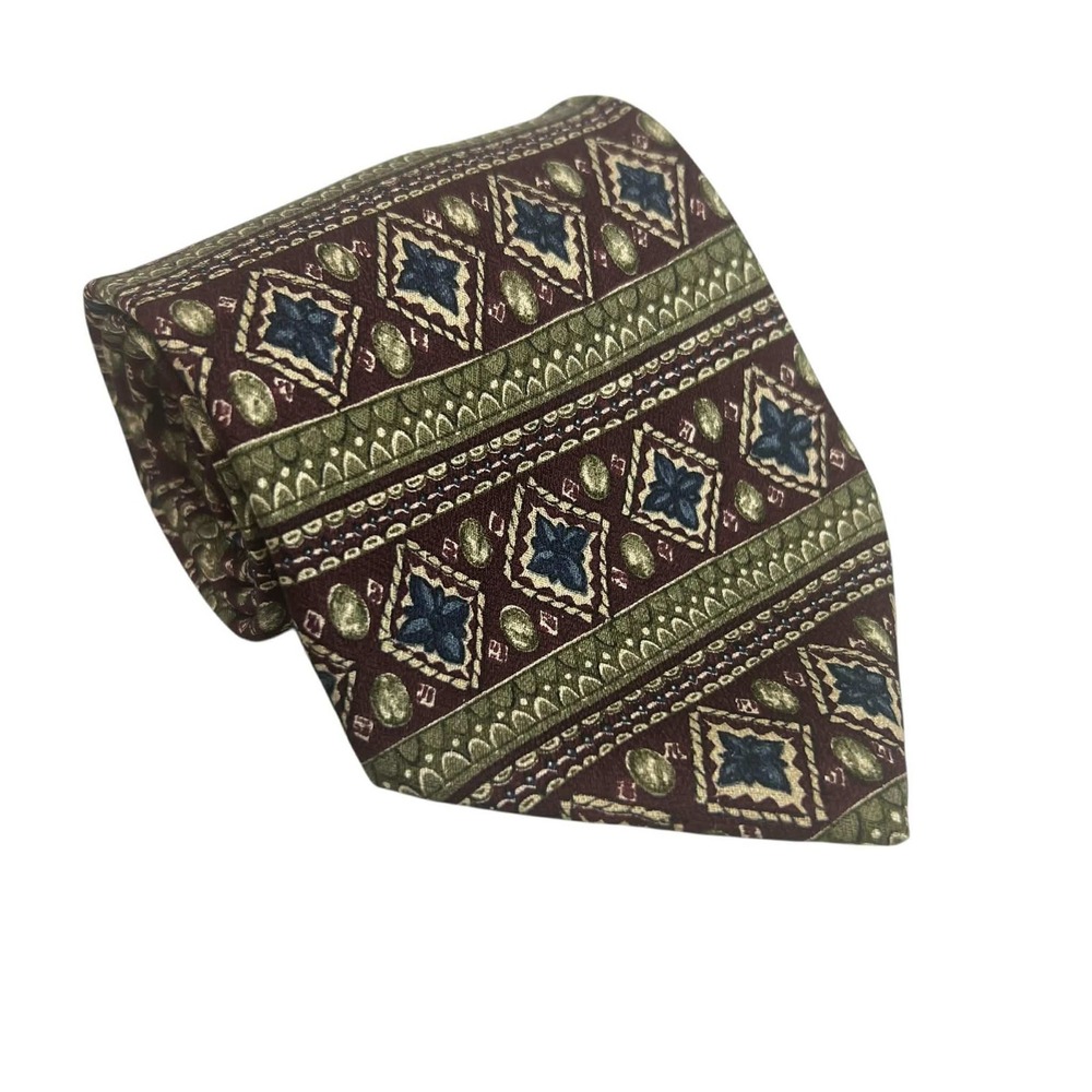 Chaps Ralph Lauren Mens Burgundy Geometric Diamond Silk Tie